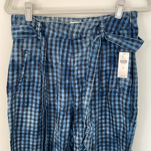 BNWT Maeve by Anthropologie Maeve Gingham Plaid Blue Pants Size 6 - Picture 2 of 14